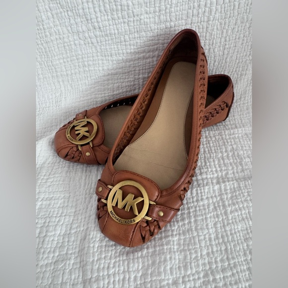 Michael Kors Shoes - Michael Kors Tan Leather MK Logo Ballet Flats